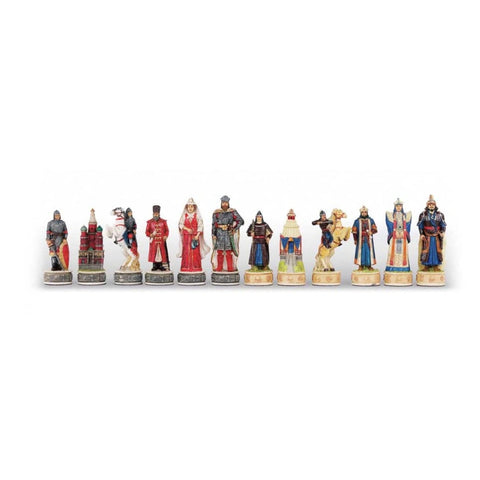 Italian Hand-Painted Resin Chess Pieces - Russians vs Mongols, 8cm