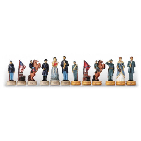 Civil War Chess Pieces Set, Hand-Painted Resin, 8cm King, Made in Italy