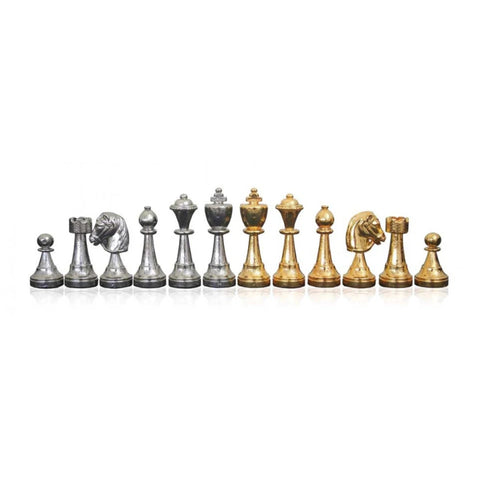 Italian Brass Chess Pieces Set, Gold & Silver Plated, Classic, 7.5 cm King