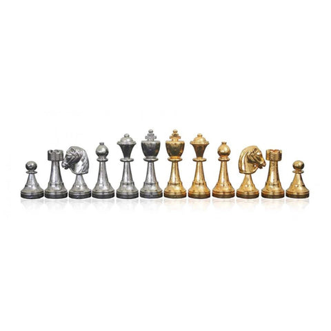 Italian Brass Chess Pieces Set, Gold & Silver Plated, Classic, 7.5 cm King