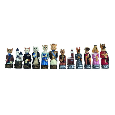 Cats vs Dogs Chess Pieces Set, Hand-Painted Resin, Made in Italy, 8cm