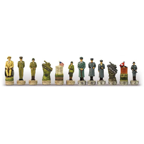 World War II Hand-Painted Resin Chess Pieces, 8cm King, Made in Italy