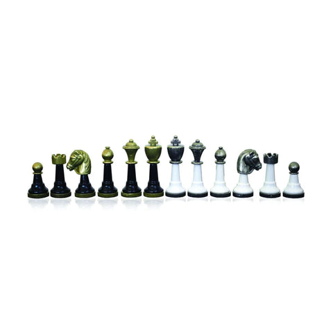Handcrafted Metal & Wood Chess Pieces Set, Black/White, 7.5cm King, Italy