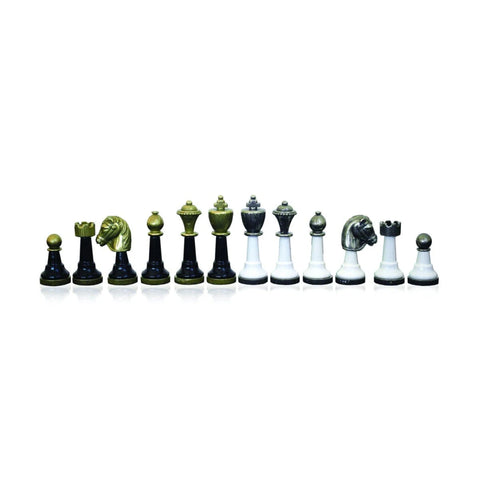 Handcrafted Metal & Wood Chess Pieces Set, Black/White, 7.5cm King, Italy