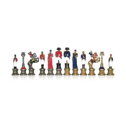 Hand-Painted Metal Napoleon Chess Pieces Set, Made in Italy, 8.2 cm King