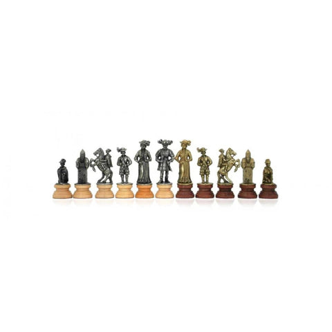 Landsknecht Chess Pieces Set, Metal & Wood, Gold/Silver, Handmade in Italy