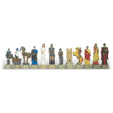 Large Battle of Troy Chess Pieces, Hand-Painted Resin, 12cm King, Made in Italy