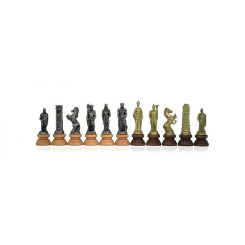 Roman vs Barbarian Chess Pieces, Handmade Metal & Wood, Gold/Silver, 10cm King
