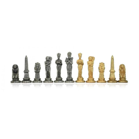 Handcrafted Egyptian Metal Chess Pieces Set, Gold Silver Plated, Italy