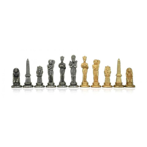 Handcrafted Egyptian Metal Chess Pieces Set, Gold Silver Plated, Italy