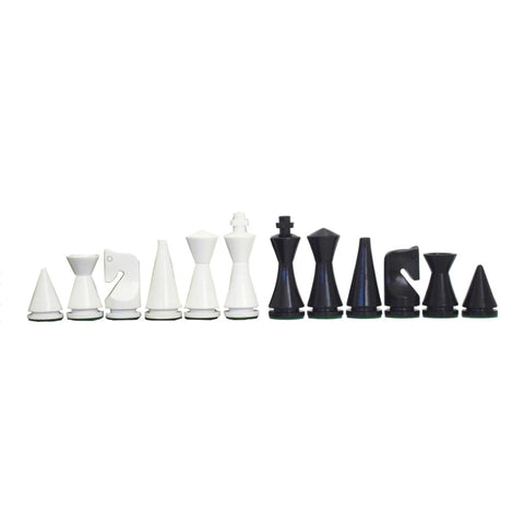 Modern Acacia Chess Pieces, Handmade Black & White, King 7.6 cm, Made in Italy