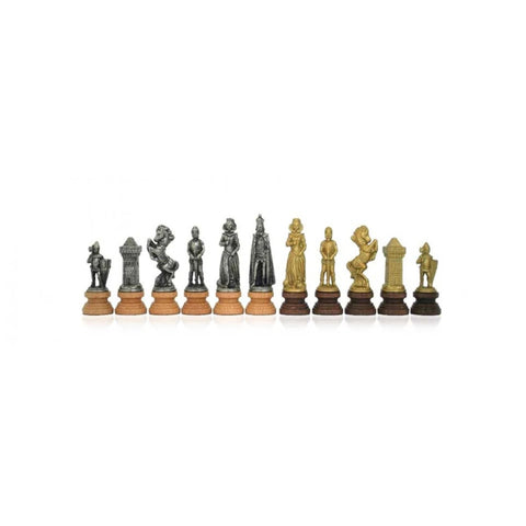 Mary Stuart Chess Pieces Set, Handmade Metal & Wood, Gold/Silver, Italian, 11cm