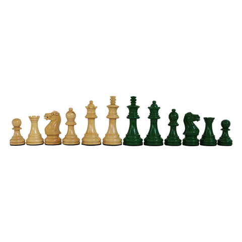Weighted Wooden Chess Pieces, Green & Natural, Handcrafted, Italian