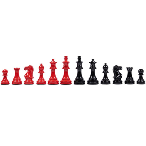 Weighted Red & Black Wooden Chess Pieces, Handmade, 3" King, Made in Italy