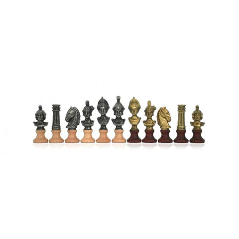 Roman Chess Pieces Set Metal & Wood Gold Silver Plated Handmade Italy