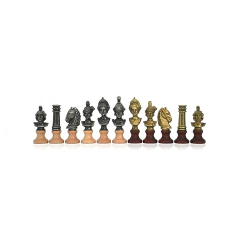 Roman Chess Pieces Set Metal & Wood Gold Silver Plated Handmade Italy