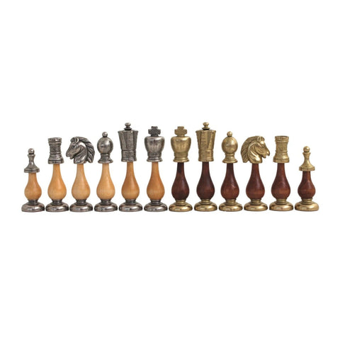 Handmade Metal & Wood Chess Pieces Set, Gold/Silver Plated, 10.3cm King, Italy