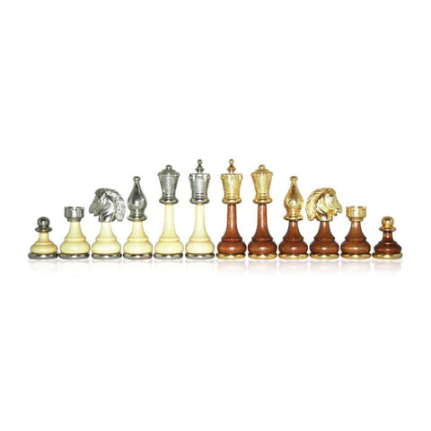 Italian Handcrafted Chess Pieces Set, Metal & Wood, Gold/Silver, King 10 cm