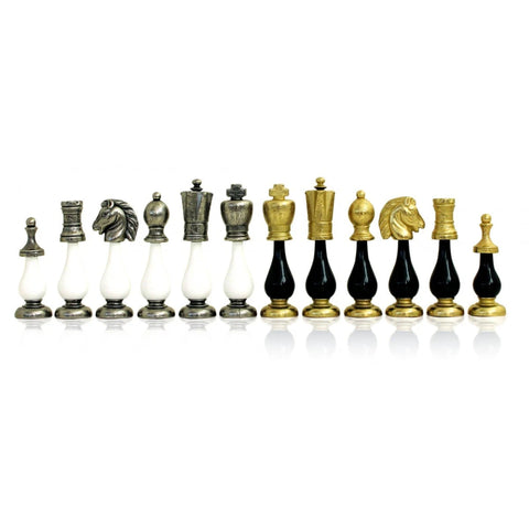 Handmade Metal & Wood Classic Chess Pieces Set, Gold/Silver, 10.3 cm King, Italy