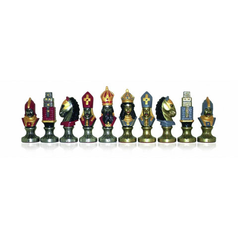 MONCADA Hand-Painted Metal Chess Pieces, Historical Set, Italy, 9.3cm King