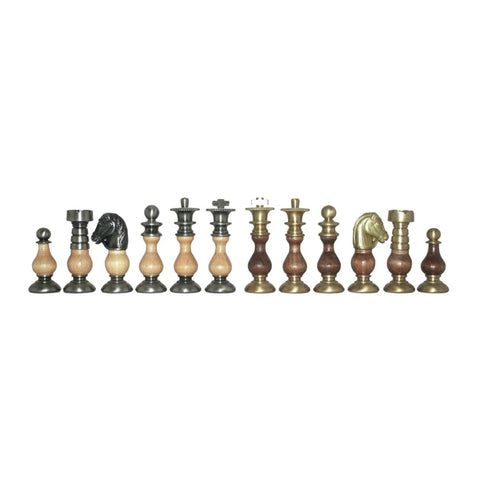 Handmade Brass & Wood Chess Pieces Set, Gold/Silver Plated, King 7.5 cm, Italy