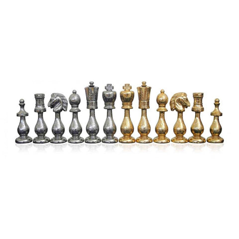 Classic Gold & Silver Metal Chess Pieces Set, Handmade Italian, King 10cm