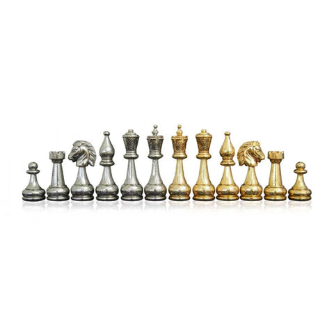 Handcrafted Gold & Silver Plated Metal Chess Pieces, 10cm King, Made in Italy