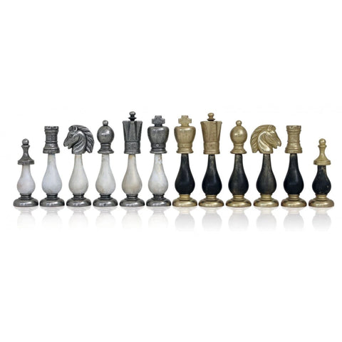 Italian Metal & Wood Chess Pieces Set, Handmade, Gold/Silver, 10.3cm King