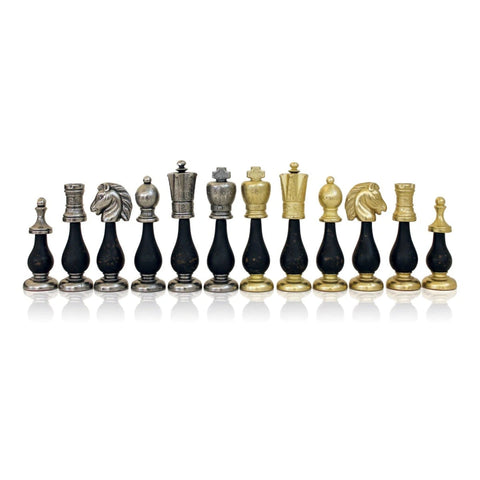 Handcrafted Italian Metal & Wood Chess Pieces, Gold Silver Plated, 10.2 cm King