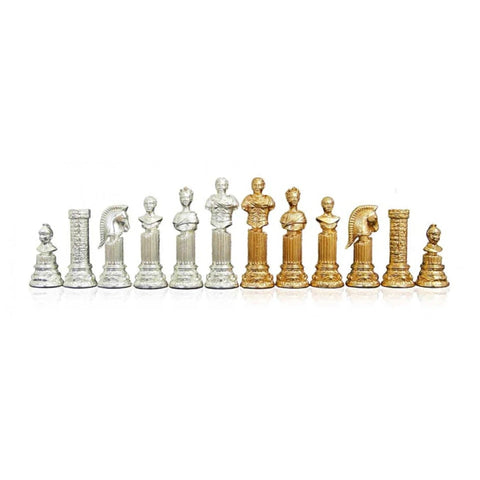 Roman Bust Metal Chess Pieces Set, Gold & Silver Plated, Handmade Italy 12cm King