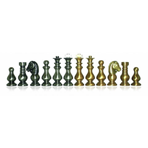 French Brass Chess Pieces Set, Handmade, Gold & Silver Plated, Italy, King 7.5cm