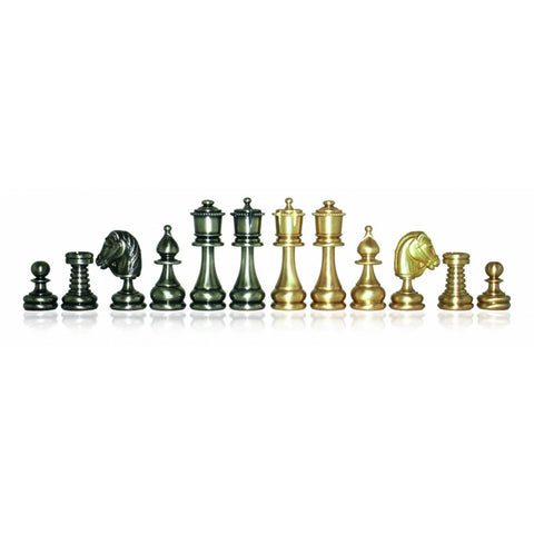 Italian Brass Chess Pieces Set, Handcrafted, Gold & Silver Plated, King 7.5cm