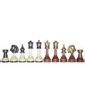 Handcrafted Brass & Wood Chess Pieces Set Gold Silver Plated, King 9cm, Italian