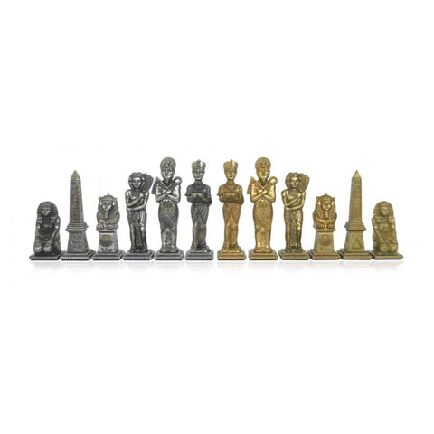 Egyptian Metal Chess Pieces Set, Large, Gold & Silver Plated, Handmade Italy