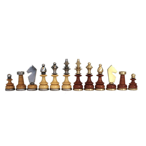 Italian Brass & Wood Chess Pieces, Handcrafted, Gold/Silver Plated, King 9cm