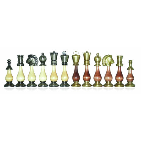 Italian Brass & Wood Chess Pieces, Handcrafted, Gold/Silver Plated, King 10 cm