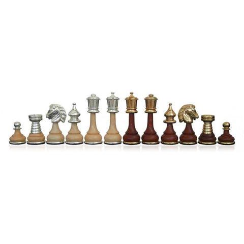 Persian Brass & Wood Chess Pieces Set, Handmade, Gold/Silver Plated, 9cm King