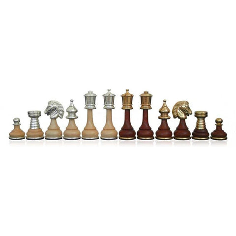 Persian Brass & Wood Chess Pieces Set, Handmade, Gold/Silver Plated, 9cm King