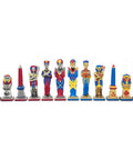 Large Egyptian Metal Chess Pieces, Hand-Painted, Gold & Silver, Italy