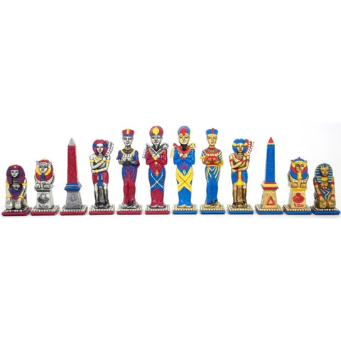 Large Egyptian Metal Chess Pieces, Hand-Painted, Gold & Silver, Italy