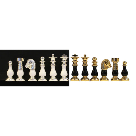 French Brass & Wood Chess Pieces Set, Gold/Silver Plated, King 7.5cm, Italy