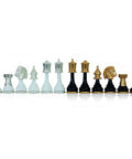 French Style Brass & Wood Chess Pieces, 9cm King, Gold/Silver Plated, Italy