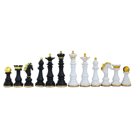Baroque Chess Pieces Set, Hand-Painted Resin, Gilded Brass, 15cm King Italy