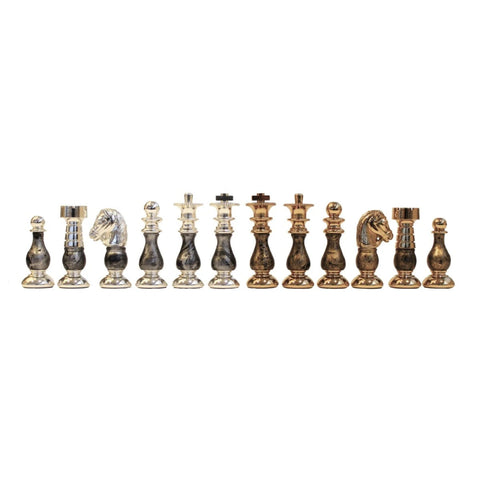 Handcrafted French Brass Wood Chess Pieces, Gold/Silver Plated, Italy, 7.5cm