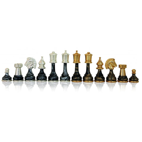 Persian Brass & Wood Chess Pieces, Gold/Silver Plated, 9cm King, Italian