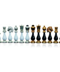 Handmade Brass & Wood Chess Pieces Set, Black White, 10cm King, Made in Italy
