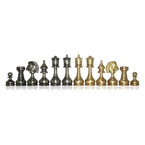 Persian Brass Chess Pieces Gold & Silver Plated, Handmade in Italy, 8.6cm King