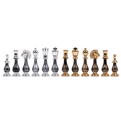 Handmade Brass & Wood Chess Pieces Set, Gold/Silver Plated, Italian, King 10cm
