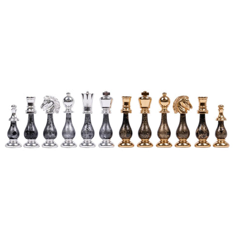 Handmade Brass & Wood Chess Pieces Set, Gold/Silver Plated, Italian, King 10cm