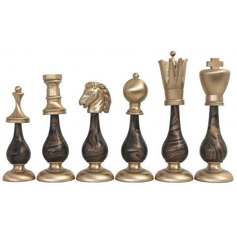 Luxury Large Brass & Wood Chess Pieces, Gold/Silver Plated, Italy, King 21cm